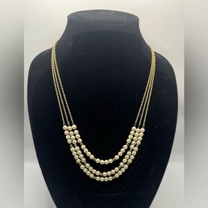 Vintage 3 Strand Faux Pearl w/ Goldtone Beads and Goldtone Chain Necklace